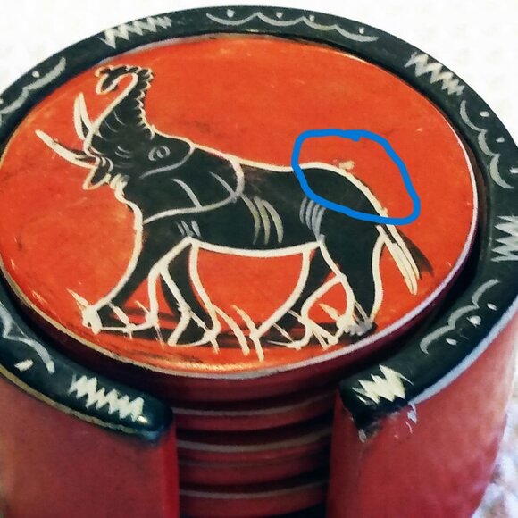 African Animals Hand Carved Kisii Soapstone Coasters-Set of 6-Black/Red/White - Picture 10 of 11